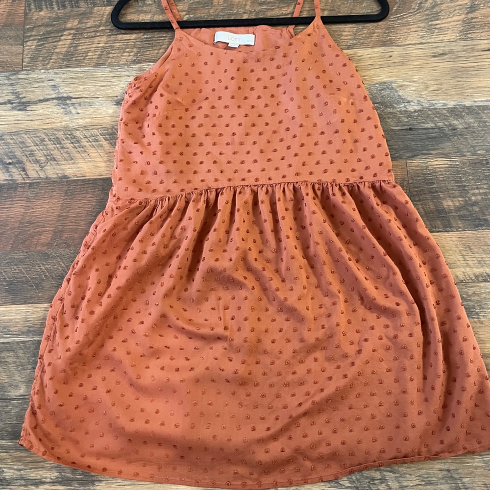 Loft Ann Taylor Clip Dot Strappy Orange Swing Dress